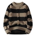 thumbnail image 2 of ZRGHAOYLQ Cable Knit Sweaters for Men Big and Tall Ripped Distressed Pullover Trendy Striped Knitted Sweater Loose Crewneck Long Sleeve Jumper Tops, 2 of 3