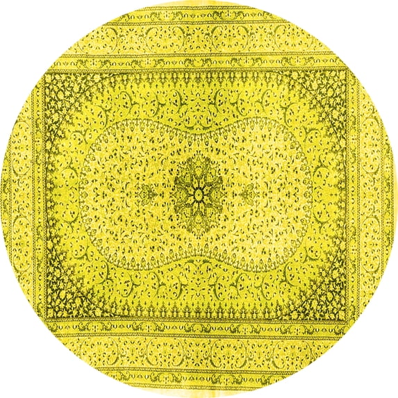 Ahgly Company Machine Washable Indoor Round Persian Yellow Traditional Area Rugs, 3' Round