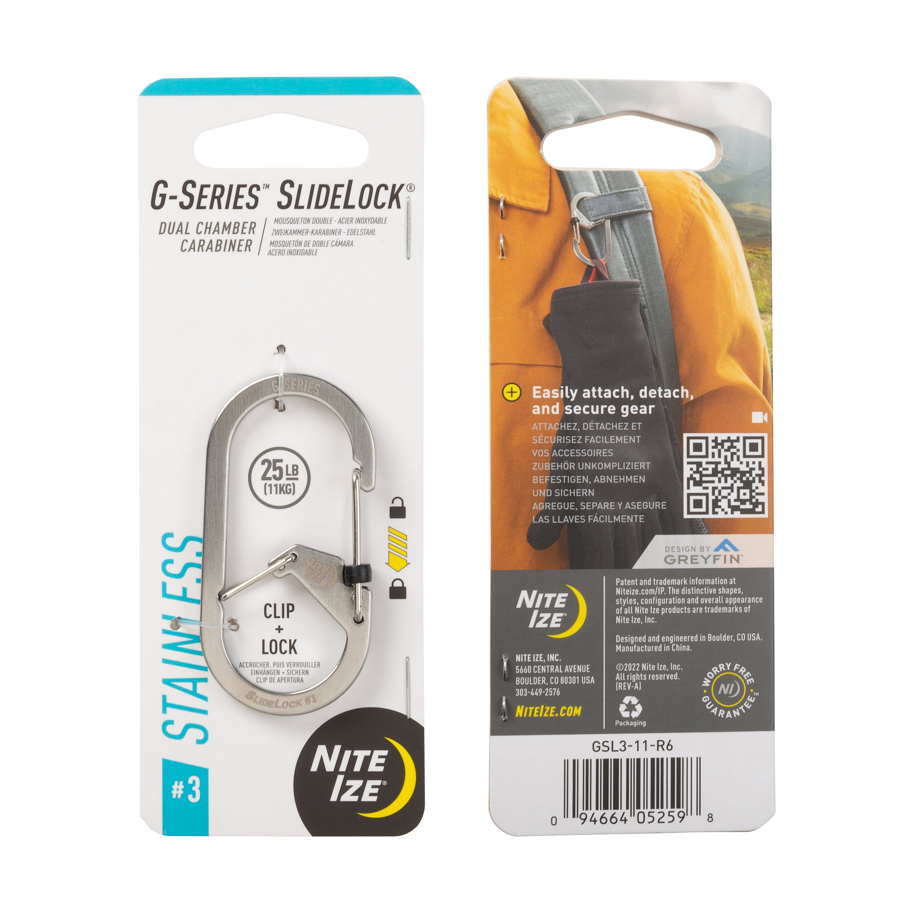 Nite Ize Stainless Steel G-Series Biner #3 - Black, Easy to Secure +  Remove, Dual Chambers for Added Security