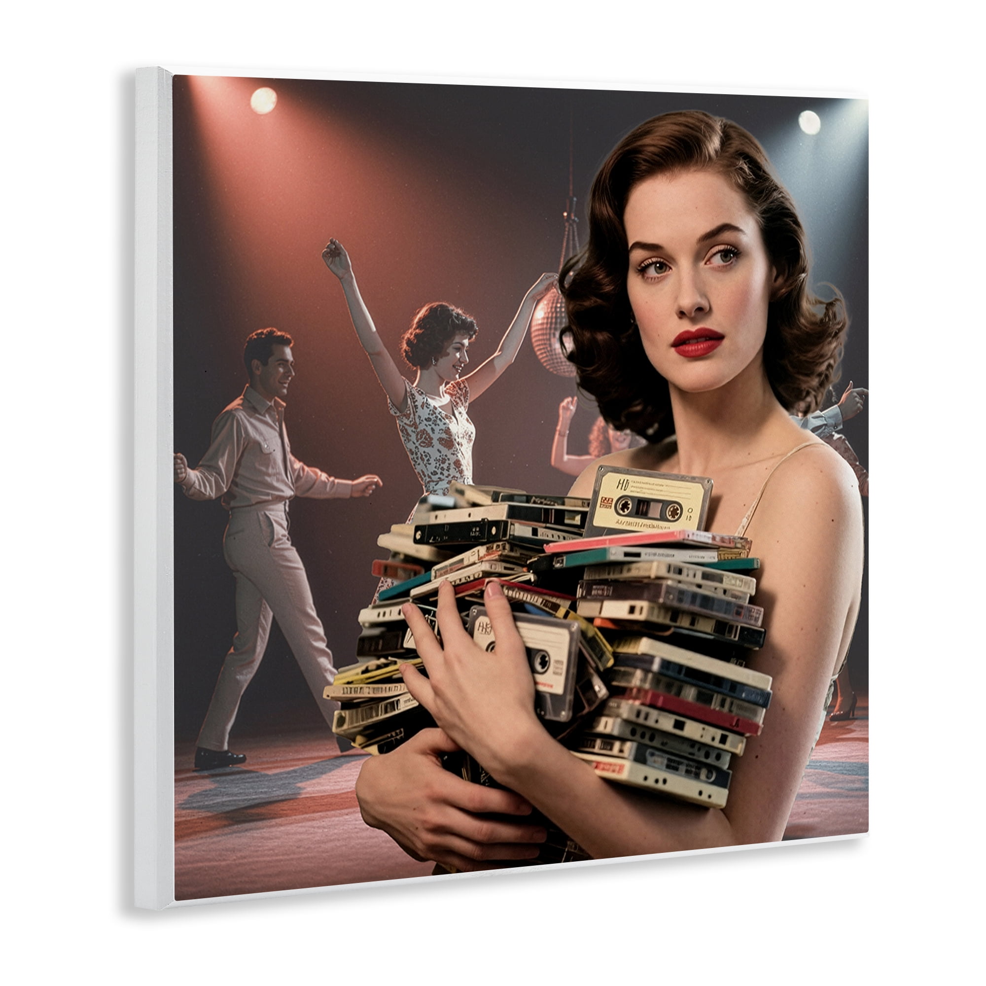 Stupell Industries Woman Holding Vintage Cassette Collection Wall Plaque Art, design by CAD Designs