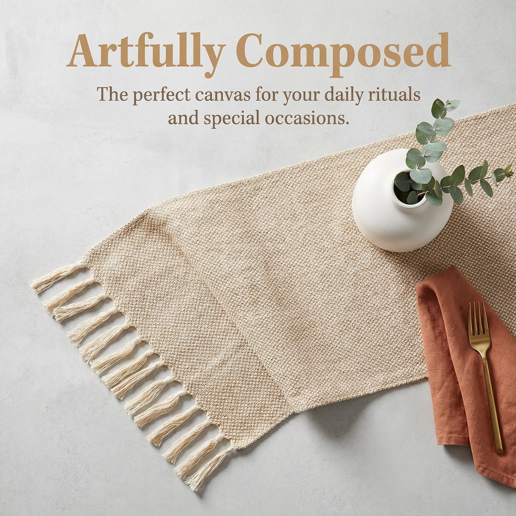 Unique Bargains Long Washable Tassels Table Runner for Decorations Waffle 13"x63"