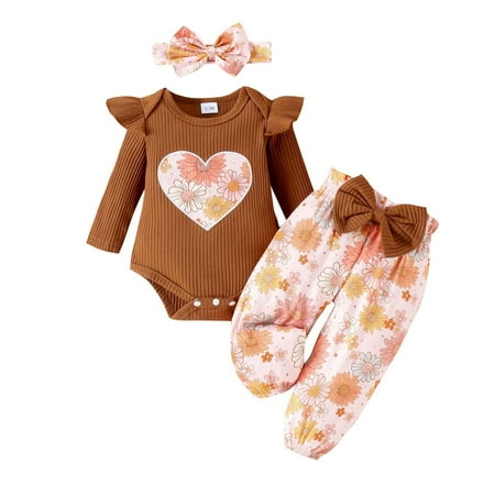 

Icvfdpl Toddler Girls Outfits Set Autumn Winter Kid Cover Strip Long Sleeve Printed Clothes Long Pants Headband Casual Outfit Daily Wear