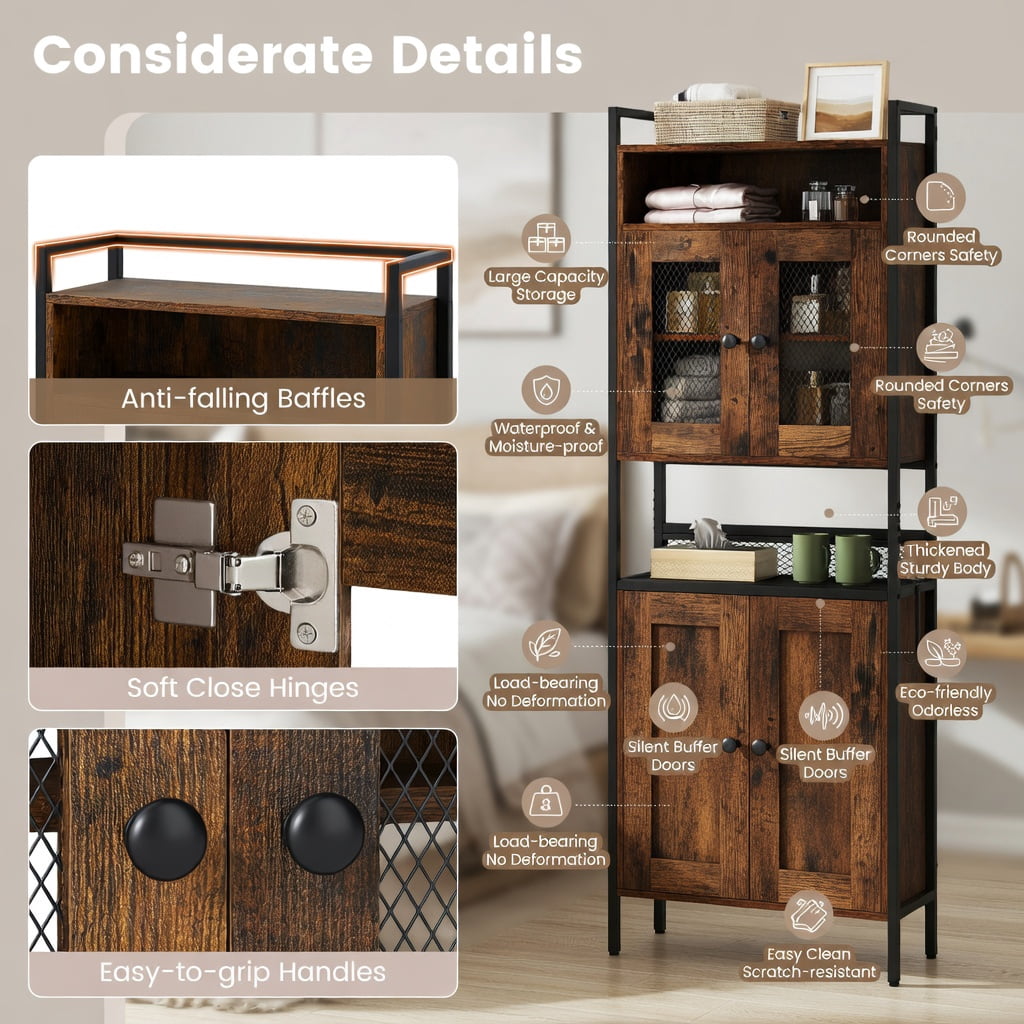 Demi Bonn Toilet Storage Cabinet, Bathroom Cabinet Organizer, Over-The-Toilet Storage Cabinet with Heavy-Duty Metal Frame 2-door Freestanding, for Bathroom, Rustic Brown
