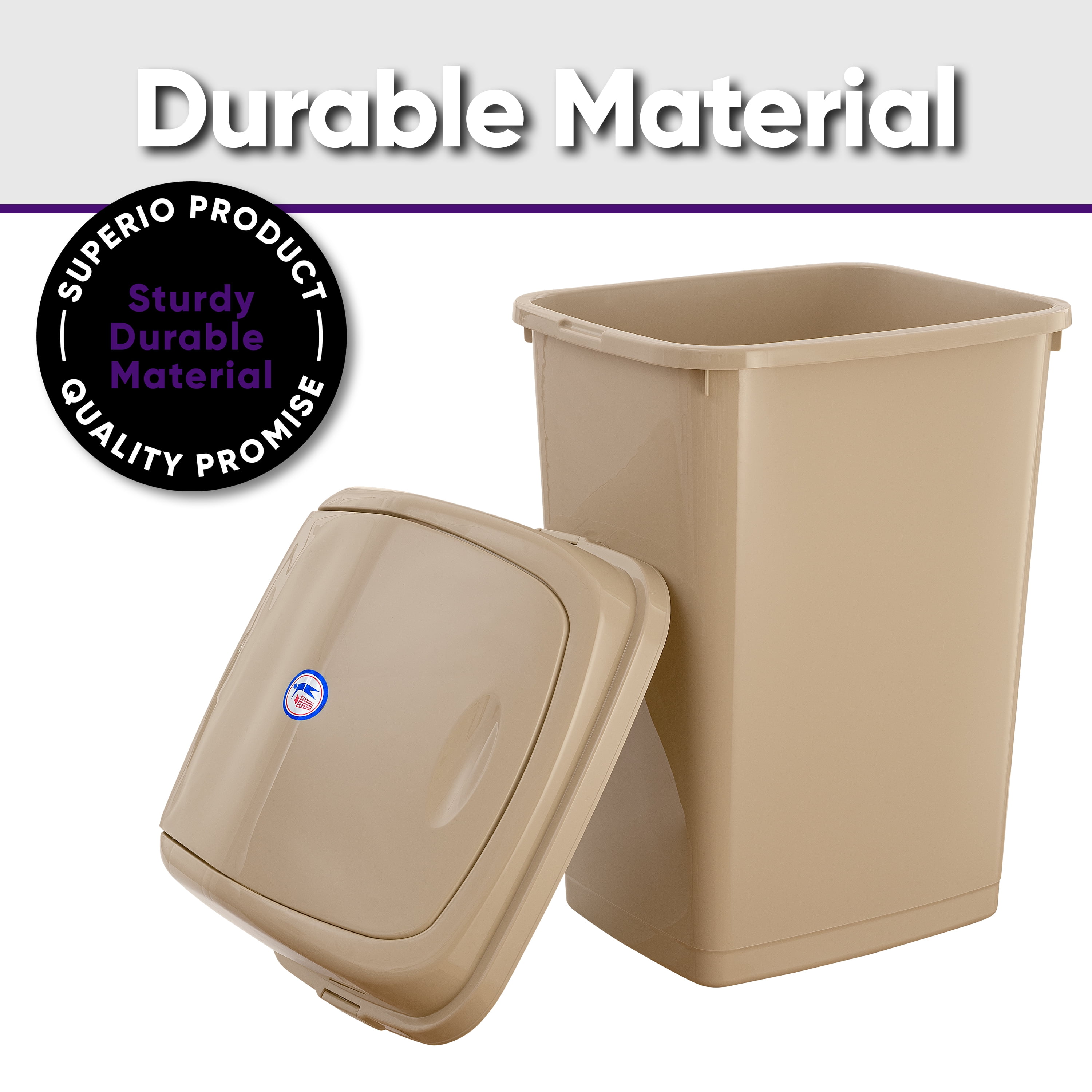 Superio 13 Gallon Trash Can 2 Pack, Beige Slim Plastic Step Superio 13 Gallon Trash Can 2 Pack, Beige Slim Plastic Step