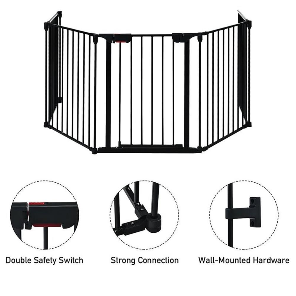 Maklaine Contemporary Steel Fireplace Safety Fence Hearth Gate in Black
