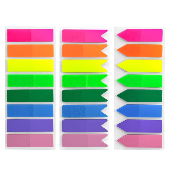 600 Pcs Page Markers Sticky Tabs, Translucent Flags Arrow Fishtail Shapes, 8 Colors per Shape, 3 Packs of 600, Self-Stick Index Tabs