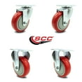 thumbnail image 2 of 4 Inch Red Polyurethane Wheel Swivel Top Plate Caster Set with 2 Rigid SCC, 2 of 2