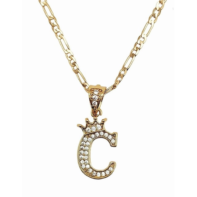 Cadena y dije de brillos con corona de oro laminado letra C