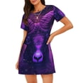 thumbnail image 1 of Balery Purple Starry Sky Antelope Camisón de manga corta con cuello redondo para mujer, cómodo y elegante., 1 of 6