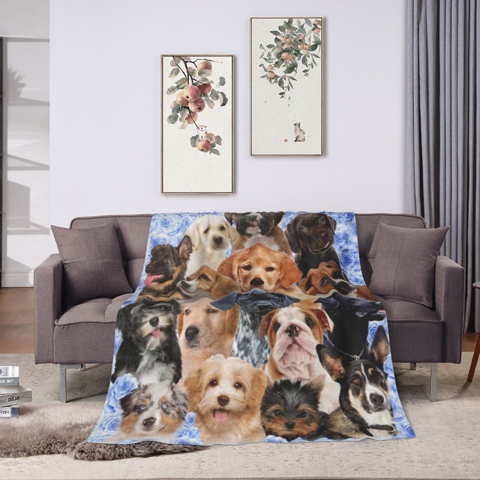 Wijzvio Dog Family Throw Blanket Soft Fuzzy Fleece Blanket For Couch Bed Living Room Decoration 60"X50"
