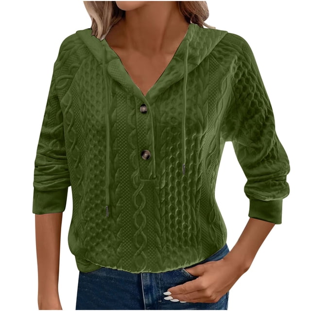 Chbgutlmr Hoodies for Women Long Sleeve Half Button Textured Casual Loose Sweatshirt Fall Solid Color Sweatshirts Pullover Tops