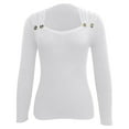 thumbnail image 6 of SGMVNU Women's Button Square Neck Ribbed Knit Sweaters Soft Lightweight Basic Sweater Long Sleeve Pullover Top 2025 Fall Tops White L, 6 of 8