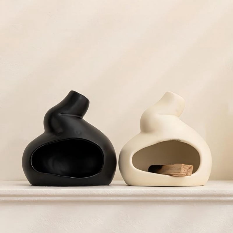 Soft Curved Minimalist Ceramic Palo Santo Holder Incense Burner -Modern Decor Holder for Holy Wood Sticks/Cones | Nordic Calm Home Accent for Energy Cleansing, Meditation-Cream White