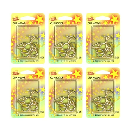 

Magic Mounts Cup Hooks Brass 7/8 in Screw Tip Hangers 8 Count 6-Pack
