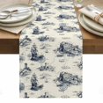 thumbnail image 2 of Vintage Farmhouse Ocean Table Runner, Country Nautical Sea Ships Castles Map Cotton Linen Kitchen Table Decoration Washable Dining Tabletop Runners for Home Party Decor 14x72 Inches, 2 of 9