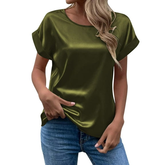 Elegant Casual Satin Short Sleeve T Shirt Blouse Top For Everyday Comfort And Stylish Outfits With A Soft Shimmering Fabric Feel