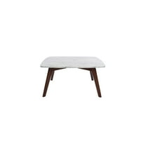 White Marble Coffee Table - 31" Square - Mid-Century Modern Design with Oak Wood Legs