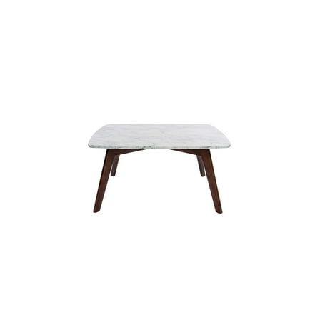 White Marble Coffee Table - 31" Square - Mid-Century Modern Design with Oak Wood Legs