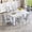 White Table+6 Light Gray Chairs(Style 2), variant on ExtraLco 7 Piece Dining Table Set for 6, White Marble Look Table with 6 White PU Chairs