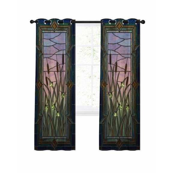 Stained Glass Blackout Curtains, Light Blocking Print Window Curtains, Vintage Abstract Botanical Plant Thermal Insulated Window Drapes for Living Room Kitchen Cafe 2 Panels, 104"W x 90"L