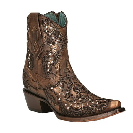 

Corral Ladies Bronze Embroidery Crystals Snip Toe Ankle Boots C3922