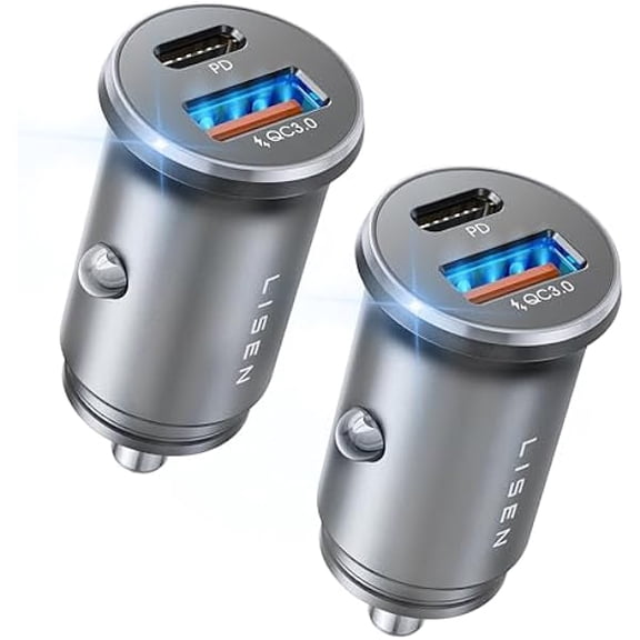 YJJSKEJI 48W USB C Car Charger Adapter [2 Pack] [Mini & Metal] Cigarette Lighter USB Charger Fast Charging [PD QC 3.0] USBC Car Phone Charger for iPhone 15 Pro Max Plus 14 Samsung Galaxy iPad Silver