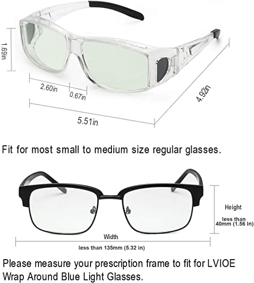 LVIOE Fit Over Blue Light Blocking Glasses and Computer Eyewear- Wear Over Prescription Glasses/ Reading Glasses/ RX Glasses