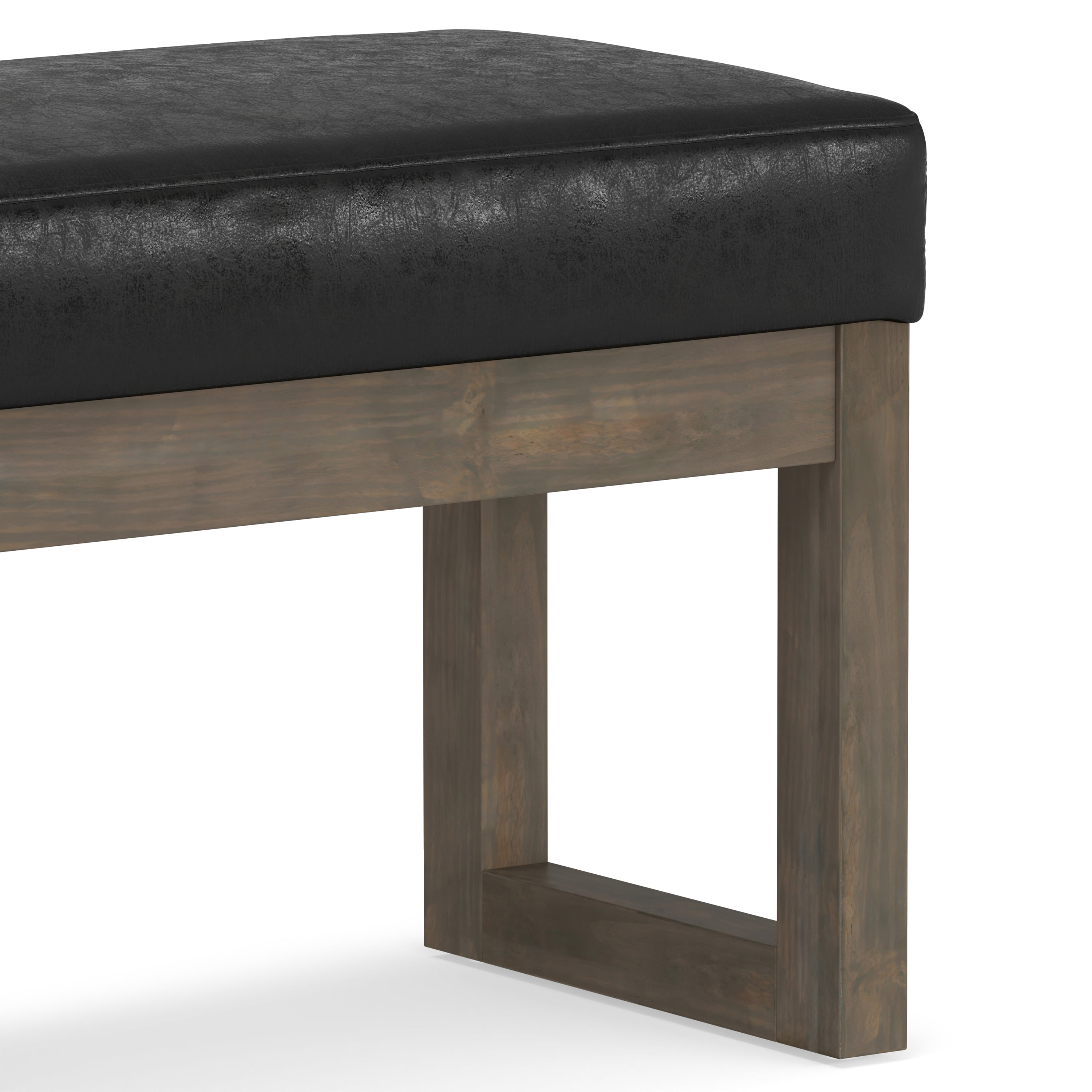 Milltown 27 inch Wide Solid Wood Contemporary Footstool Small Ottoman Bench in Distressed Black