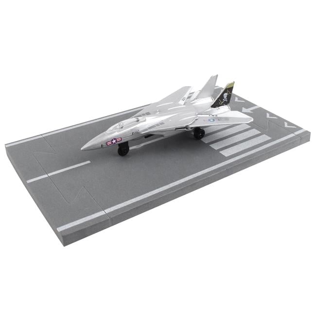 Grumman F-14 Tomcat Fighter Aircraft Metallic United States Navy VF-84 Jolly Rogers with Runway Section Diecast Model Airplane, Silver