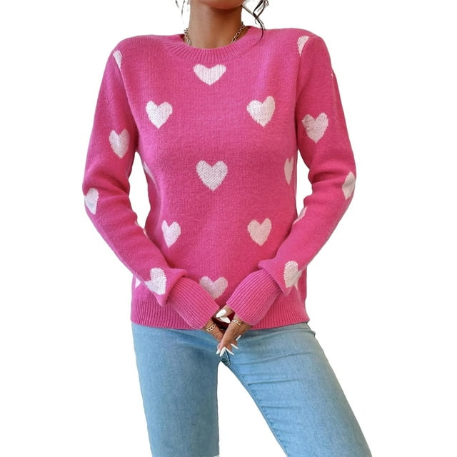 Casual Stand Collar Pullovers Long Sleeve Hot Pink Women Sweaters