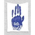 thumbnail image 1 of Hello World Tapestry, Lettering in Watercolor Effect Hand Print Motivating Message Image, Wall Hanging for Bedroom Living Room Dorm Decor, 60W X 80L Inches, Royal Blue and White, by Ambesonne, 1 of 2