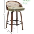 30" Swivel Rattan Stools MidCentury Modern Green Faux Leather
