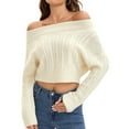 thumbnail image 1 of Suéteres cortos para mujeres ATHLECHIC, con hombros al descubierto, de manga murciélago, suéter de punto, talla XL, color albaricoque, 1 of 5