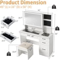 thumbnail image 2 of LUXOAK 45" Vanity Desk with Sliding Lighted Mirror & Charging Station, Large Makeup Desk with Glass Top & Hair Dryer Stand, Storage Makeup Table with Drawers, 3 Lighting Modes, White, 2 of 7