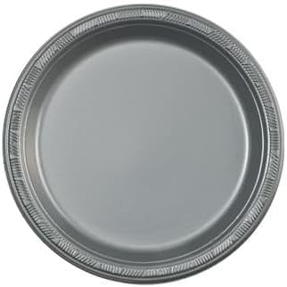 EcoQuality 7 inch Round Silver Plastic Salad Plates – Heavy-Duty Disposable Party Plates for Birthdays, BBQs, Picnics & Events – for Catering, Weddings, and Holiday Gatherings (15)