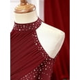 thumbnail image 6 of Jowowha Girl's Lyrical Dance Costume Irregular High-Low Skirt Sequins Halter Neck Figure Skating Burgundy 14, 6 of 7