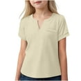 thumbnail image 2 of MKOSPLRT Girls Summer T Shirts 3-14 Years Short Sleeve Notch V Neck Shirts Solid Color Loose Fit Tees Cotton Soft Tops Back to School Shirts, 2 of 7