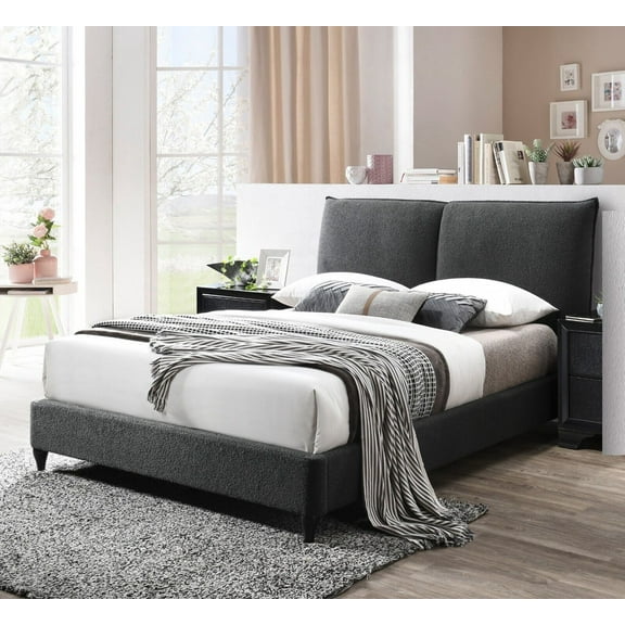 Beautiful 1pc Modern Charcoal Fabric Upholstered King Size Platform Bed Bedroom Furniture
