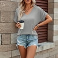 thumbnail image 5 of ClodeEU Women's V Neck Short Sleeve Button Top ,Solid Color Casual Loose Blouse Gray,Womens Plus XL, 5 of 7