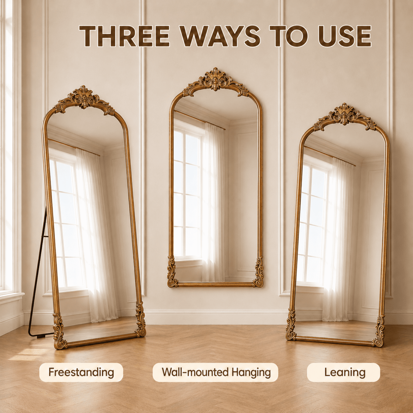 EVARNIO 71"x32" Vintage Full Length Mirror Arched Floor Mirror Baroque Style Wall Mounted Mirror Ornate Decor Mirror with Stand, Antique Bronze