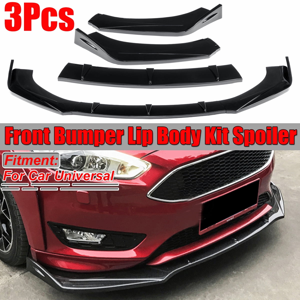Fit Ford Mustang 15-17 Matte Black CS Style 3 PCS Front Bumper Lip Kit Spoiler