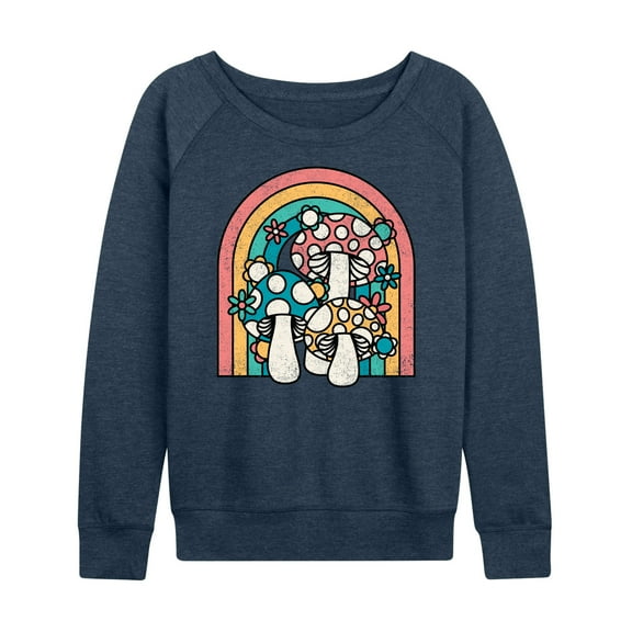 Instant Message - Retro Mushrooms Rainbow - Women's Lightweight French Terry Long Sleeve Shirt