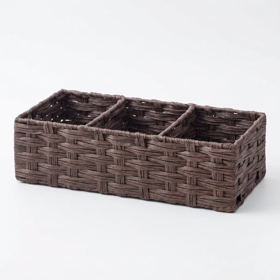 Toilet Tank Basket,Multiuse Hand Woven Plastic Wicker Basket Bins with Divider for Shelves – Toilet Tank Topper Paper Basket – Rustic Farmhouse Bathroom Decor – Countertop Organizer Storage