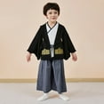thumbnail image 2 of Likimi Children Boys Girls Two Piece Set Traditional V Neck Sleeveless Tops Long Sleeve Print Coat Pants 3Pcs Fashion Breathable Outfit Set Black Size 7-8 Years, 2 of 5