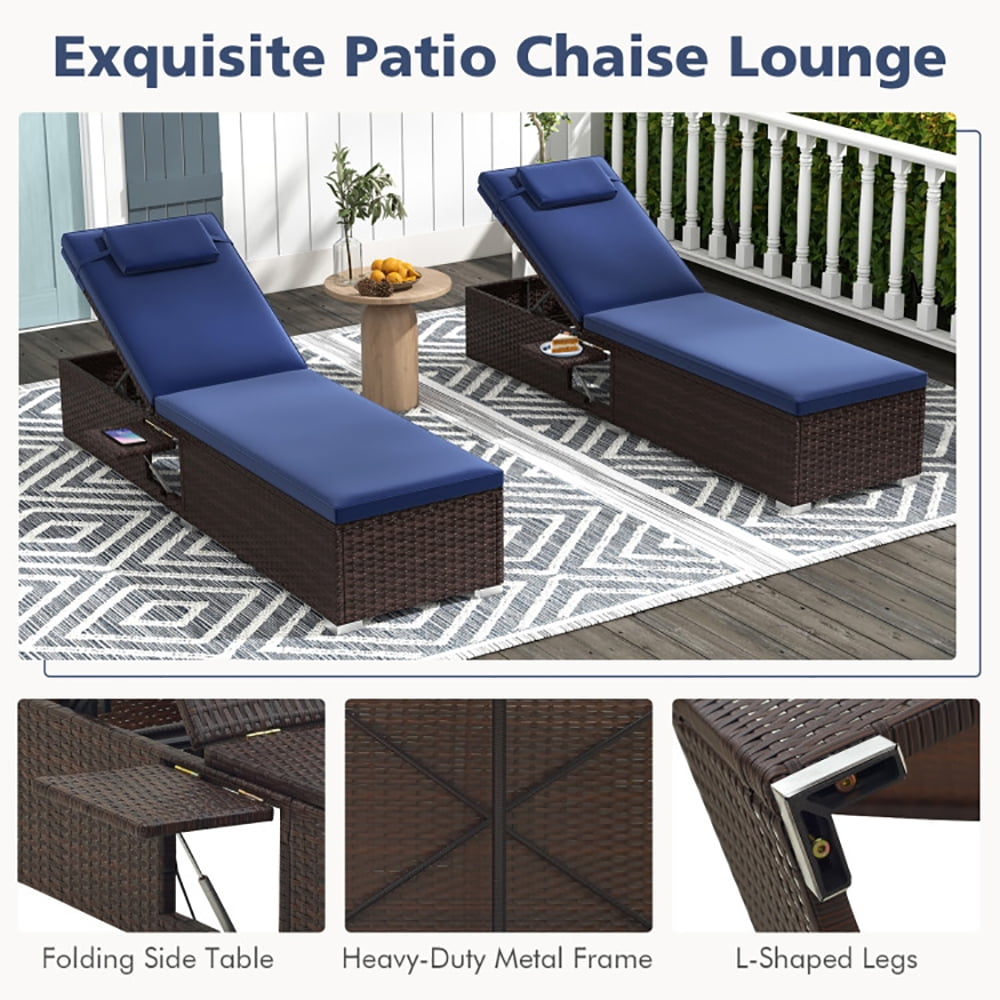 Aimee Lii Outdoor PE Rattan Chaise Lounge with 6-level Backrest, Patio Loungers, Navy