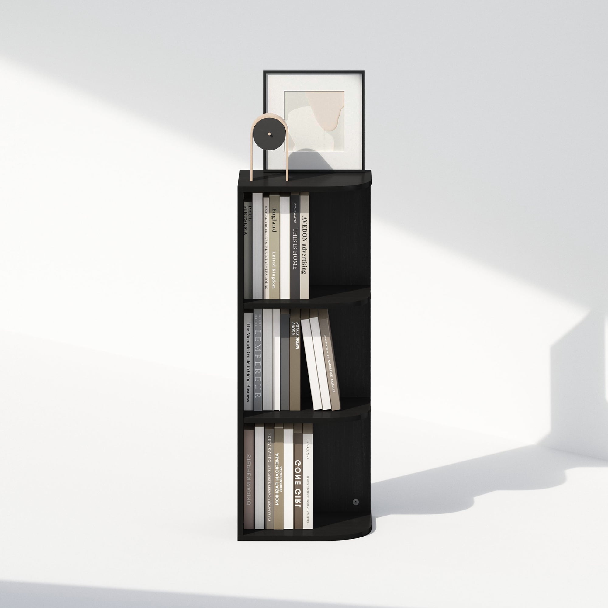 Furinno Reed 3-Tier Space Saving Corner Storage Display Shelf, Bookshelf, Blackwood