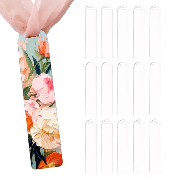 15 Pieces Clear Acrylic Bookmark Blanks with Ribbon, Rectangle Transparent Bookmarks, DIY Craft Bookmarks Tags Accessories for Reading Lovers Graduation Back to School Presents
