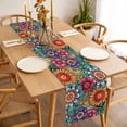 thumbnail image 3 of Boho Teal Flower Table Runner - 36 Inch Long Spring Bohemia Chic Red Yellow Floral Cotton and Linen Blended Dress Scarves Farmhouse Table Runner for Kitchen Dining, Coffee Table, 13" x 36", 3 of 8