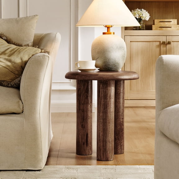 Mavina Mango Wood Side Table in Walnut