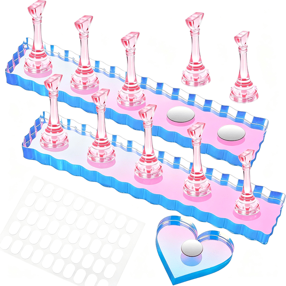 EXLEAF Nail Stand for Press Ons,Nail Holder for Painting Nails,Press on Nail Holder,Heart Shaped Acrylic Magnetic Nail Stands for Nail Art with Double-Sided Tape Home Salon Diy Display Supplies